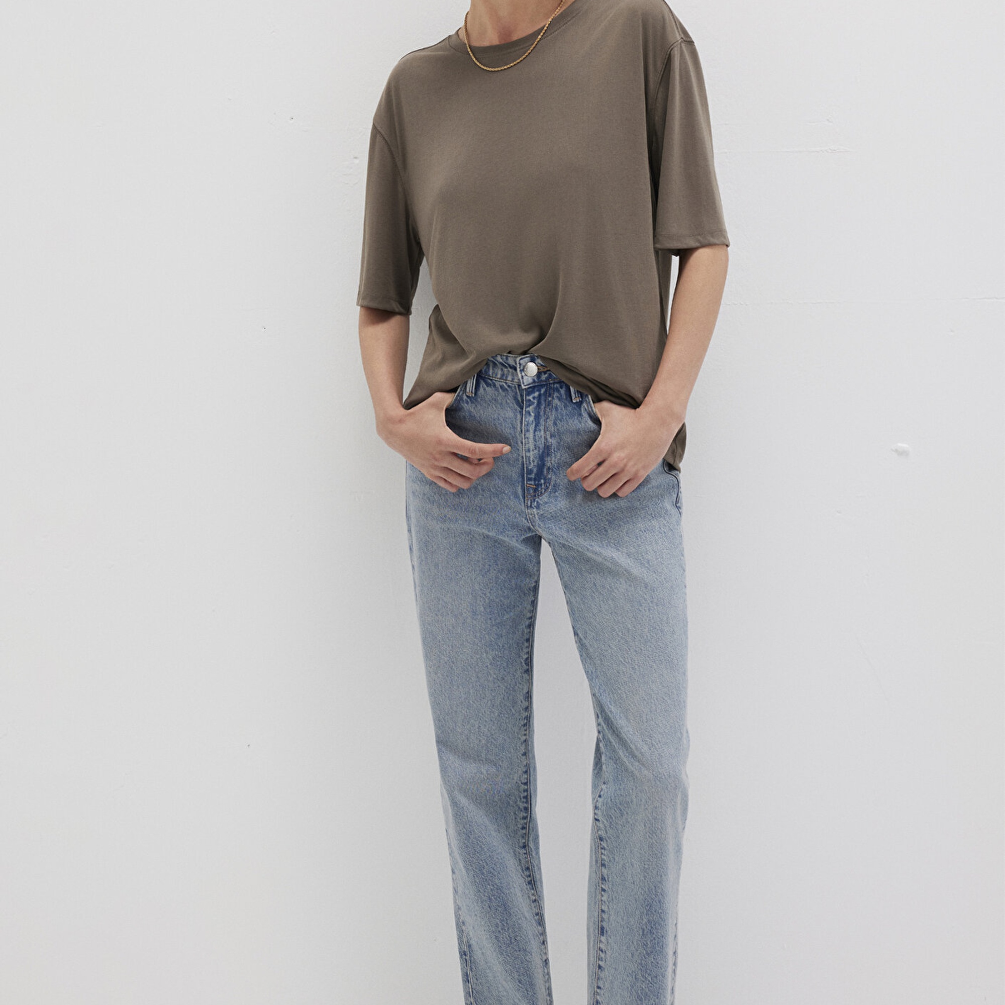 Mavi Kahverengi TENCEL TM Modal Basic Tişört Regular Fit / Normal Kesim 1611897-83866