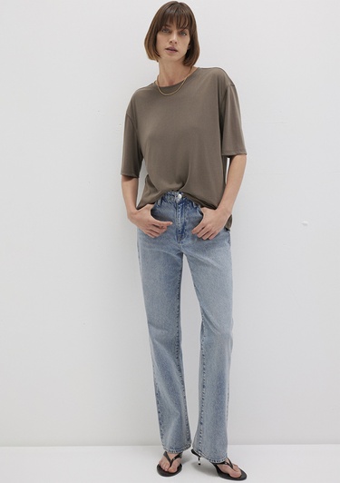  Mavi Kahverengi TENCEL TM Modal Basic Tişört Regular Fit / Normal Kesim 1611897-83866