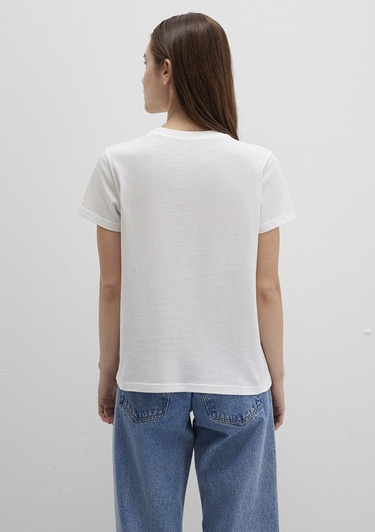  Mavi Kedi Baskılı Beyaz Tişört Semi Slim Fit / Yarı Dar Kesim 1613422-70057