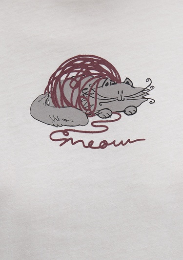  Mavi Kedi Baskılı Beyaz Tişört Semi Slim Fit / Yarı Dar Kesim 1613422-70057