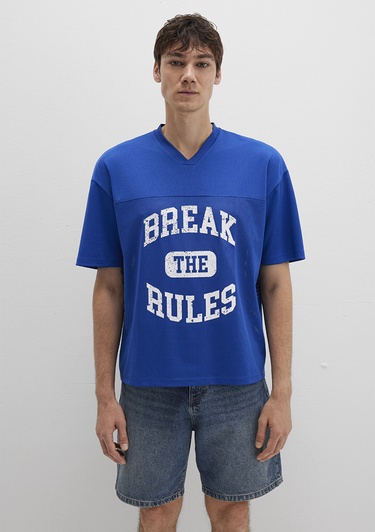  Mavi Baskılı Mavi Tişört Relaxed Fit / Rahat Kesim 0612849-70907