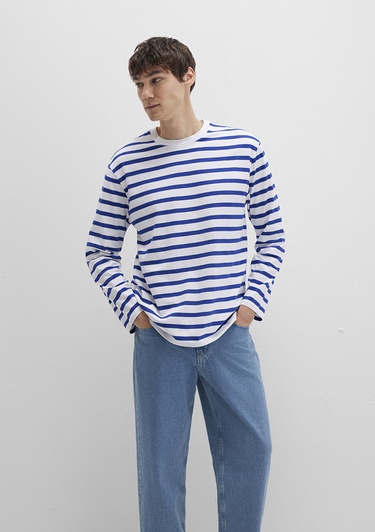  Mavi Çizgili Tişört Loose Fit / Bol Rahat Kesim 0612857-70907