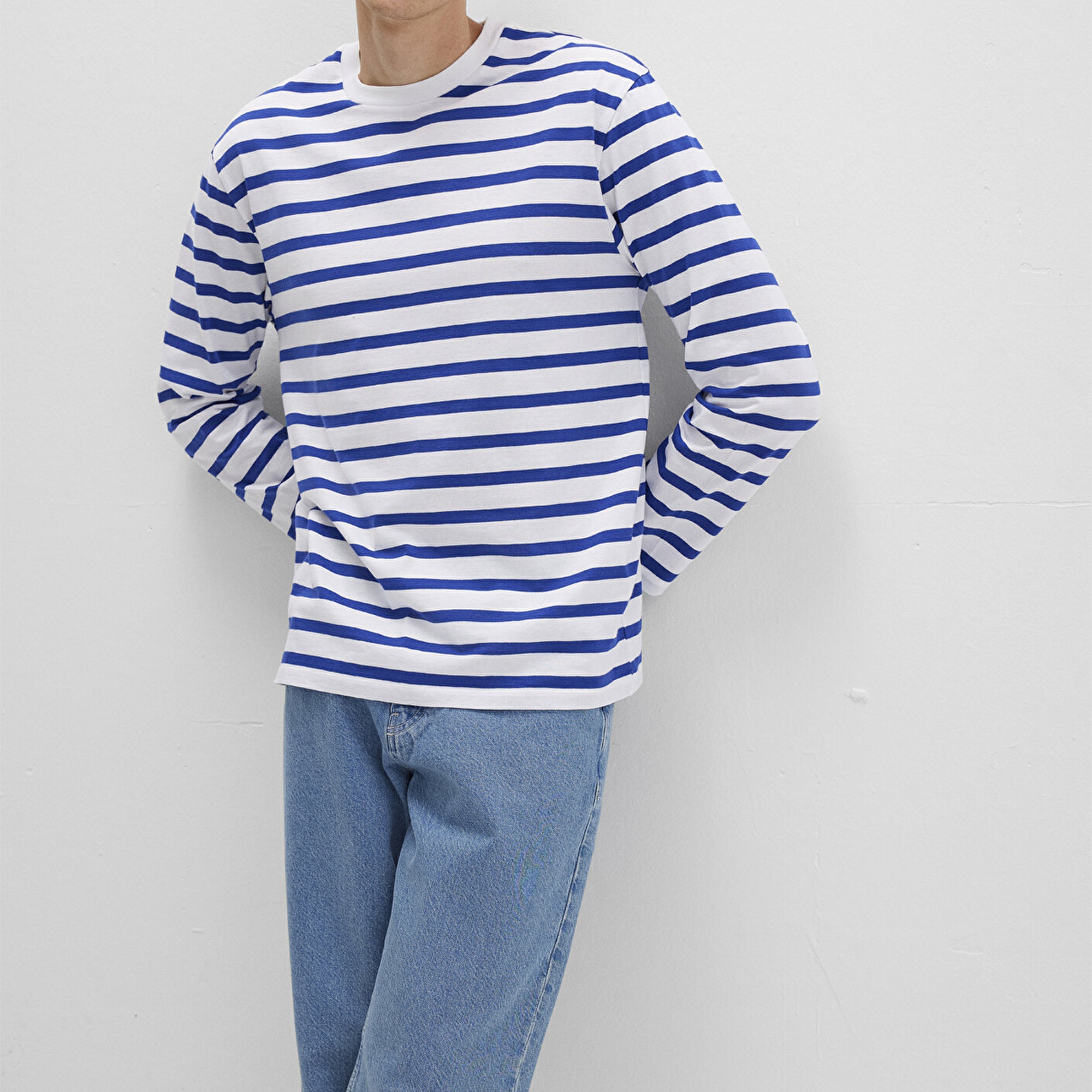 Mavi Çizgili Tişört Loose Fit / Bol Rahat Kesim 0612857-70907