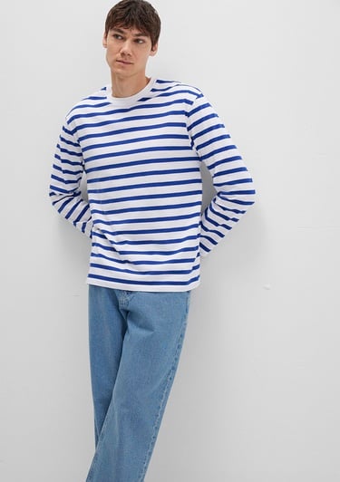  Mavi Çizgili Tişört Loose Fit / Bol Rahat Kesim 0612857-70907