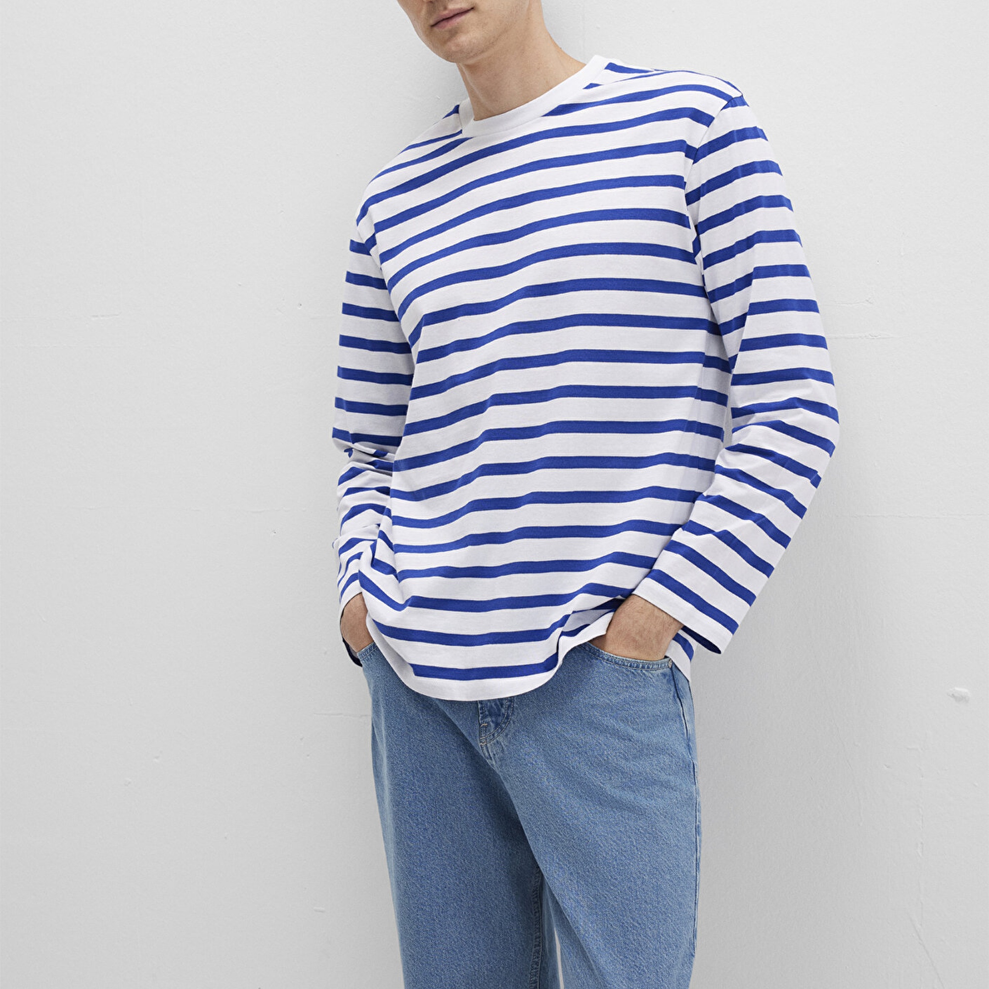 Mavi Çizgili Tişört Loose Fit / Bol Rahat Kesim 0612857-70907