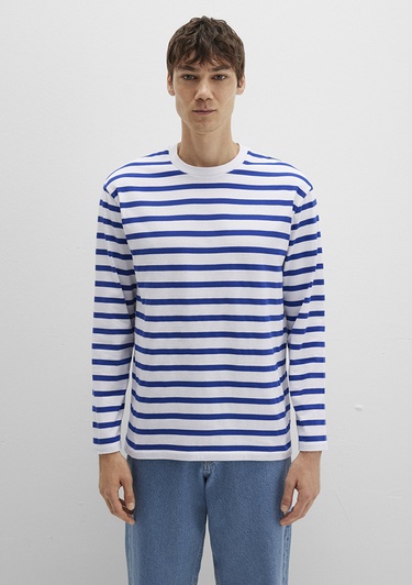  Mavi Çizgili Tişört Loose Fit / Bol Rahat Kesim 0612857-70907