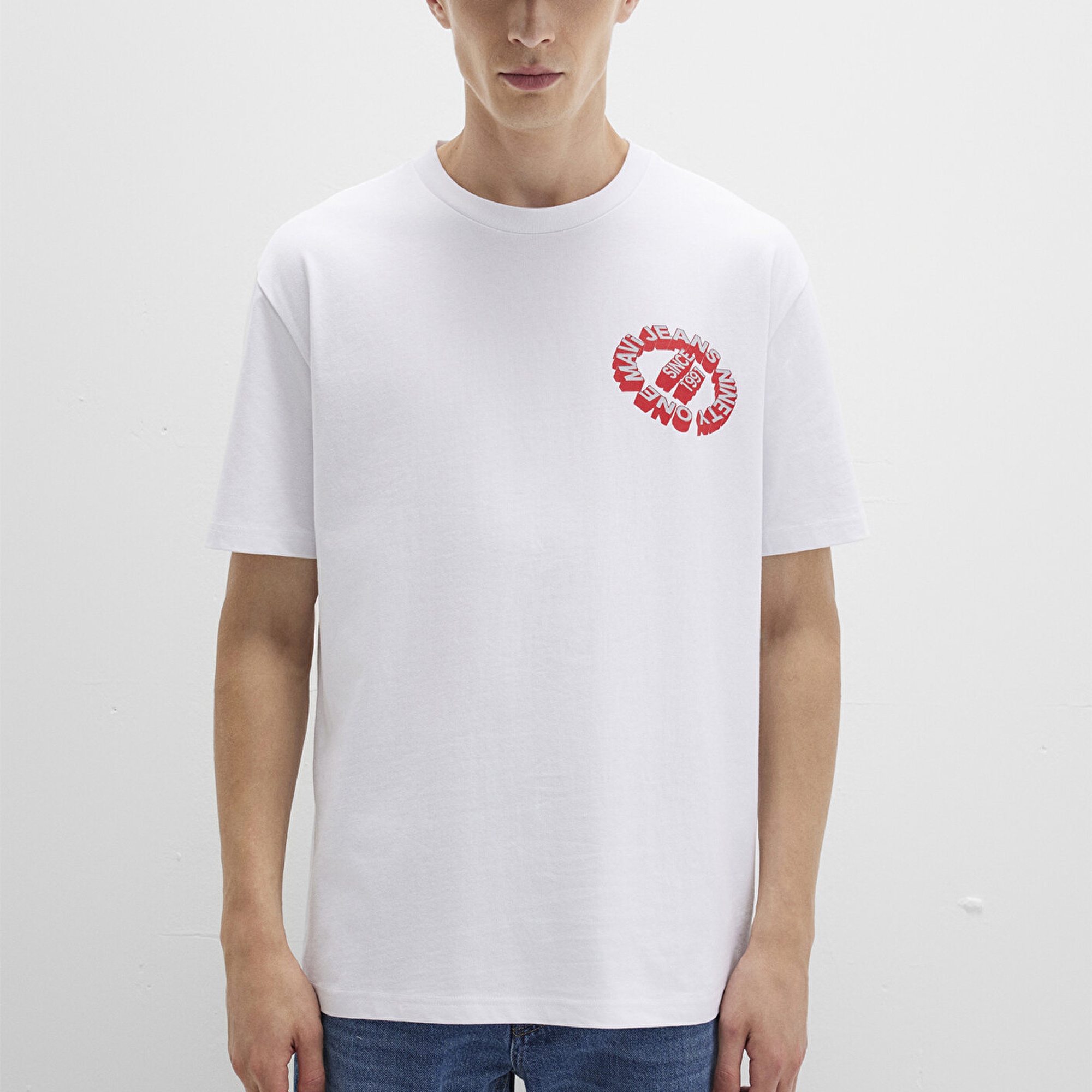 Mavi Mavi Jeans Baskılı Beyaz Tişört Loose Fit / Bol Rahat Kesim 0612898-620