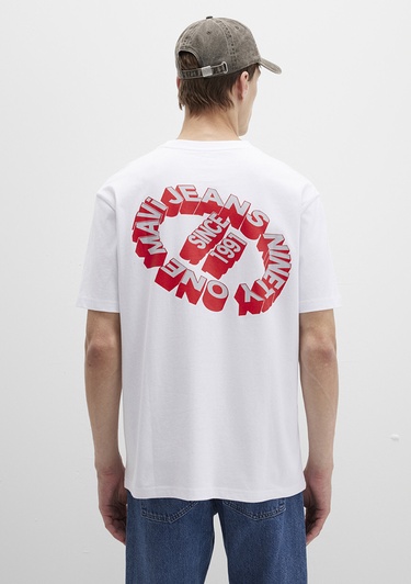  Mavi Mavi Jeans Baskılı Beyaz Tişört Loose Fit / Bol Rahat Kesim 0612898-620