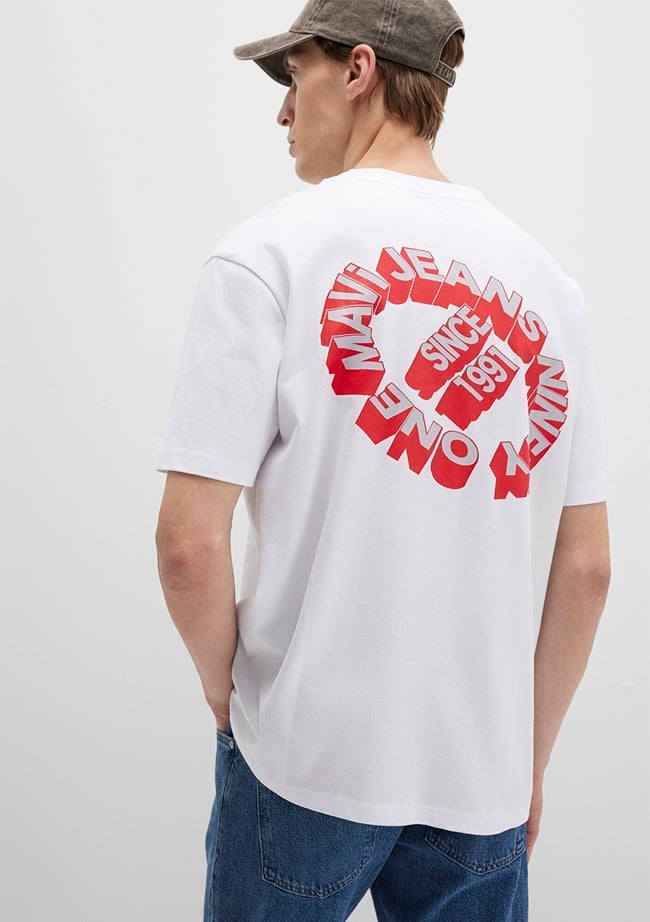  Mavi Mavi Jeans Baskılı Beyaz Tişört Loose Fit / Bol Rahat Kesim 0612898-620