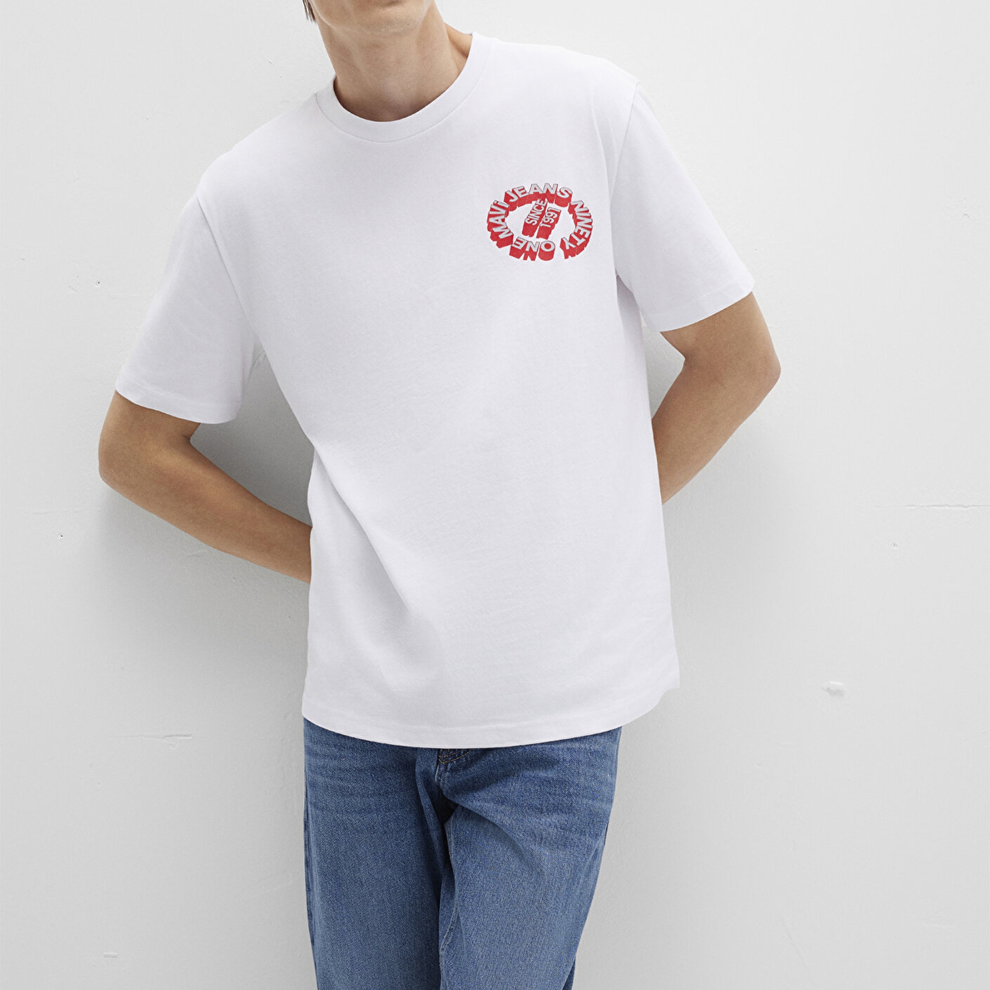 Mavi Mavi Jeans Baskılı Beyaz Tişört Loose Fit / Bol Rahat Kesim 0612898-620