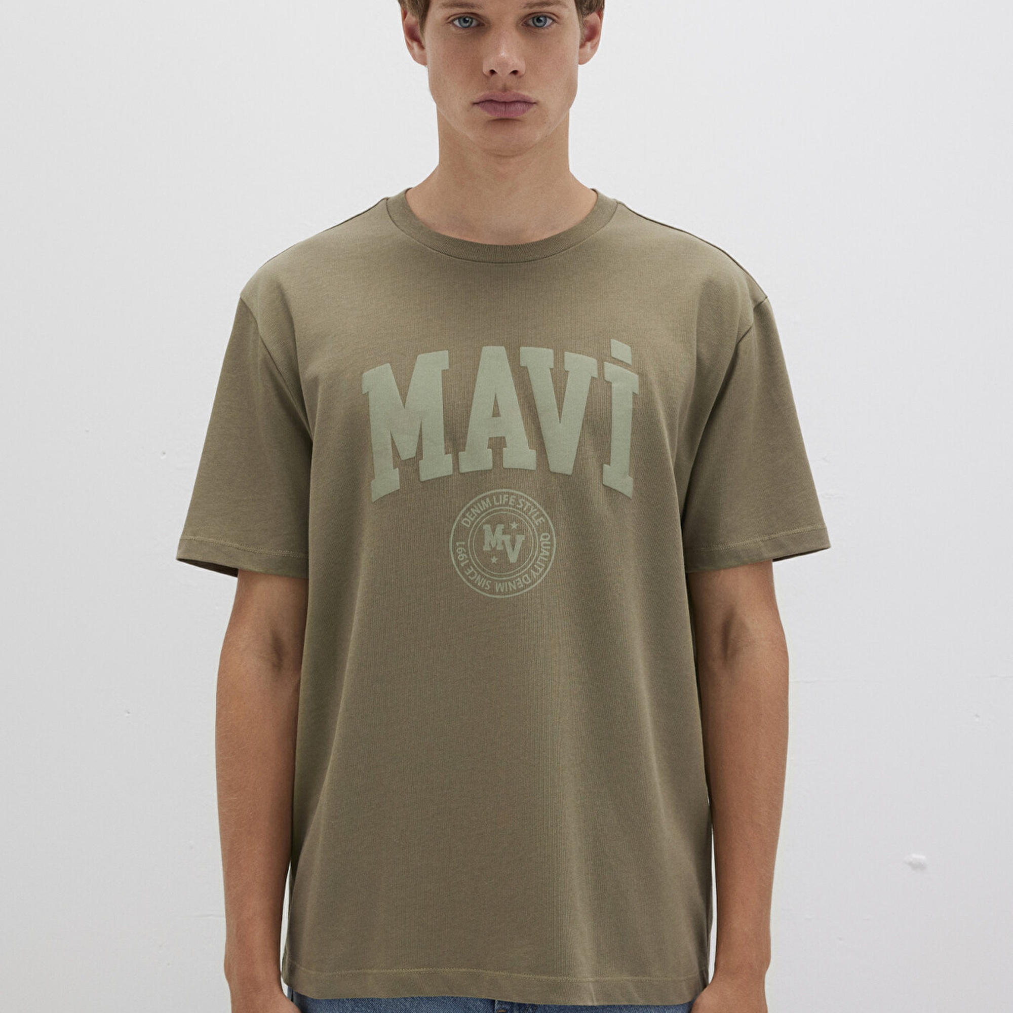 Mavi Mavi Baskılı Haki Tişört Loose Fit / Bol Rahat Kesim 0612897-71816