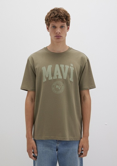  Mavi Mavi Baskılı Haki Tişört Loose Fit / Bol Rahat Kesim 0612897-71816