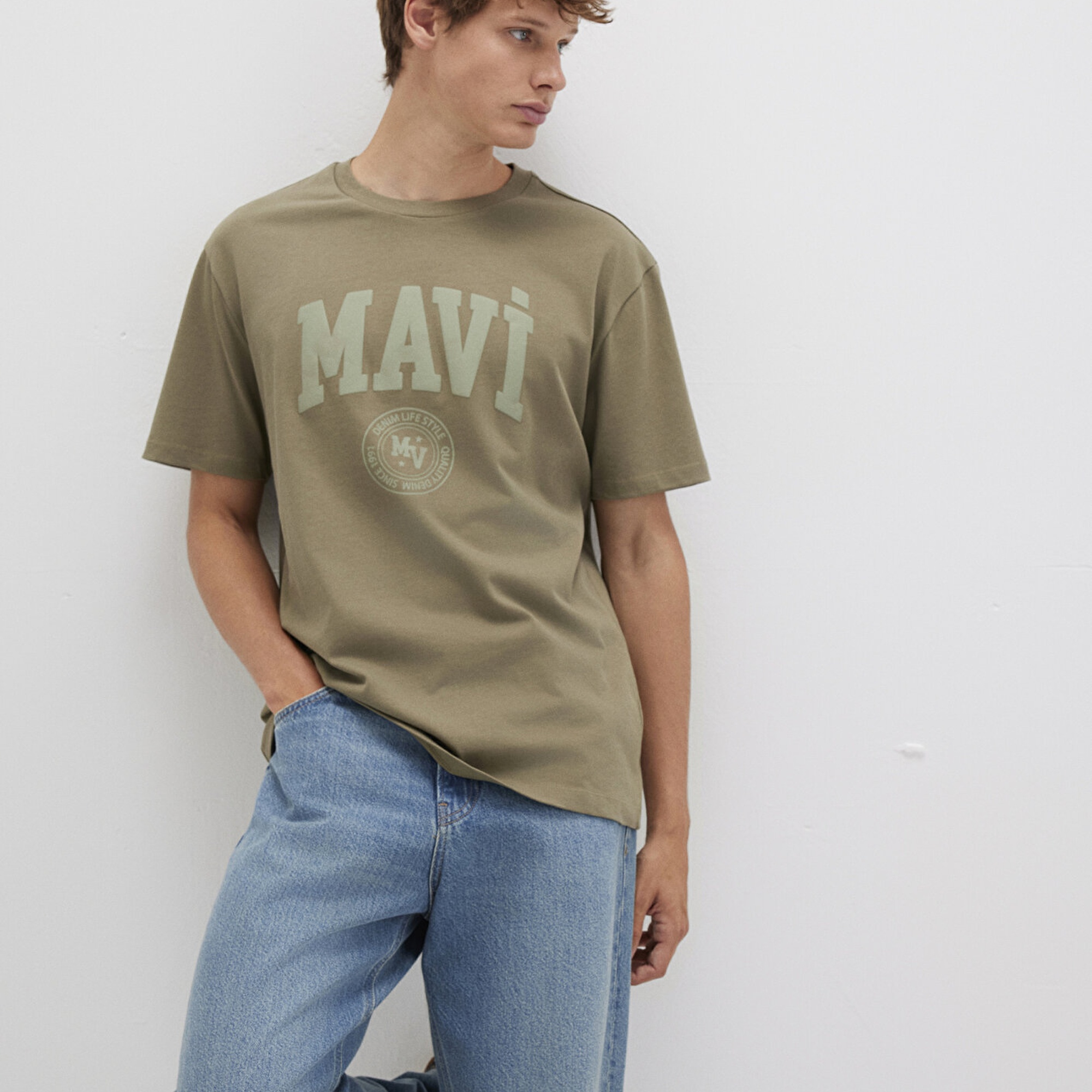 Mavi Mavi Baskılı Haki Tişört Loose Fit / Bol Rahat Kesim 0612897-71816