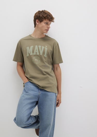  Mavi Mavi Baskılı Haki Tişört Loose Fit / Bol Rahat Kesim 0612897-71816