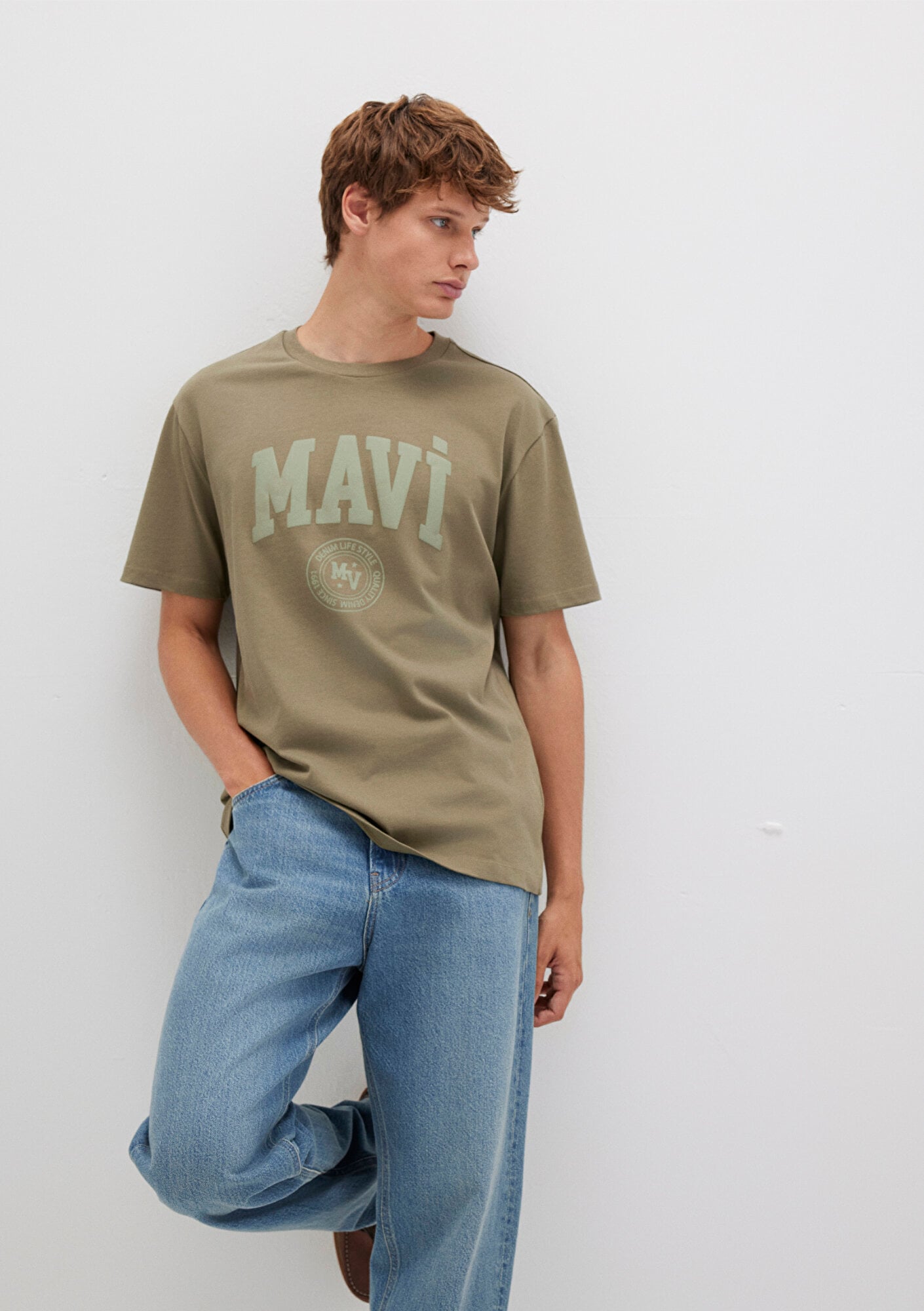  Mavi Mavi Baskılı Haki Tişört Loose Fit / Bol Rahat Kesim 0612897-71816