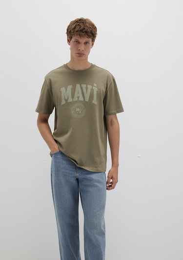  Mavi Mavi Baskılı Haki Tişört Loose Fit / Bol Rahat Kesim 0612897-71816