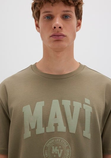  Mavi Mavi Baskılı Haki Tişört Loose Fit / Bol Rahat Kesim 0612897-71816