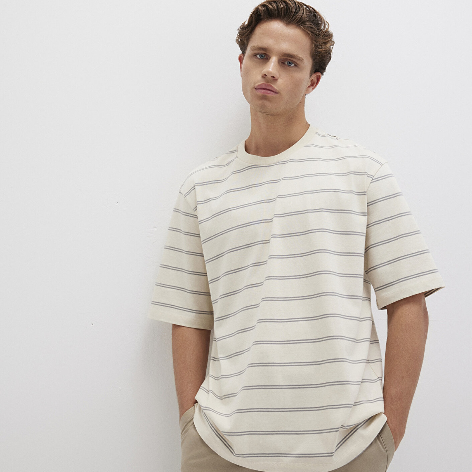 Mavi Çizgili Tişört Relaxed Fit / Rahat Kesim 0612914-70076