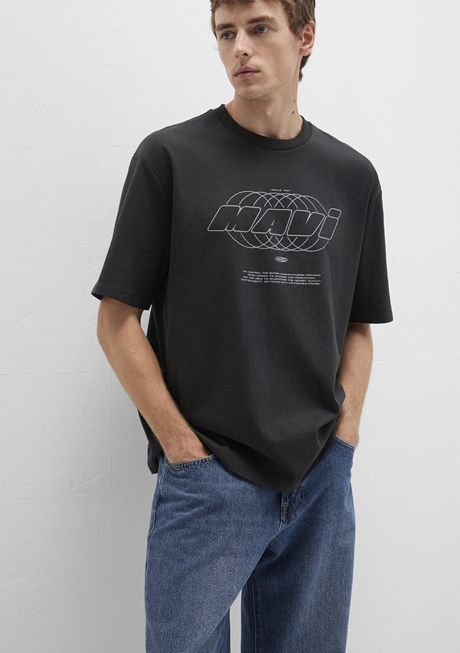  Mavi Mavi Baskılı Gri Tişört Relaxed Fit / Rahat Kesim 0612911-70090