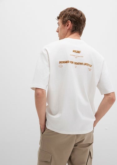  Mavi Baskılı Beyaz Tişört Relaxed Fit / Rahat Kesim 0612913-84001