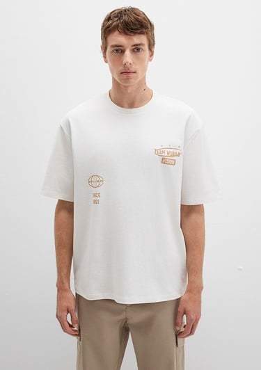  Mavi Baskılı Beyaz Tişört Relaxed Fit / Rahat Kesim 0612913-84001