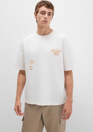  Mavi Baskılı Beyaz Tişört Relaxed Fit / Rahat Kesim 0612913-84001