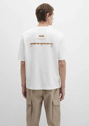  Mavi Baskılı Beyaz Tişört Relaxed Fit / Rahat Kesim 0612913-84001