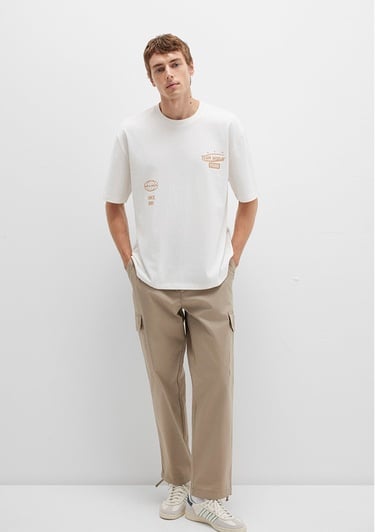  Mavi Baskılı Beyaz Tişört Relaxed Fit / Rahat Kesim 0612913-84001