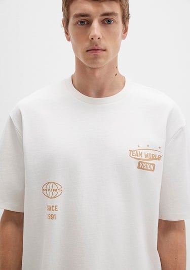  Mavi Baskılı Beyaz Tişört Relaxed Fit / Rahat Kesim 0612913-84001