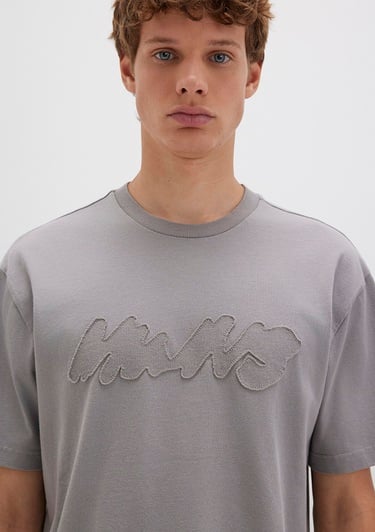  Mavi Baskılı Gri Tişört Loose Fit / Bol Rahat Kesim 0612915-70076