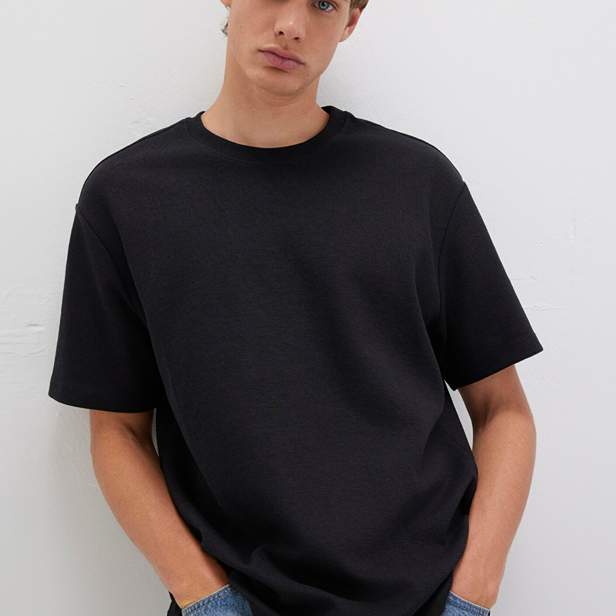 Mavi Siyah Tişört Loose Fit / Bol Rahat Kesim 0612910-900