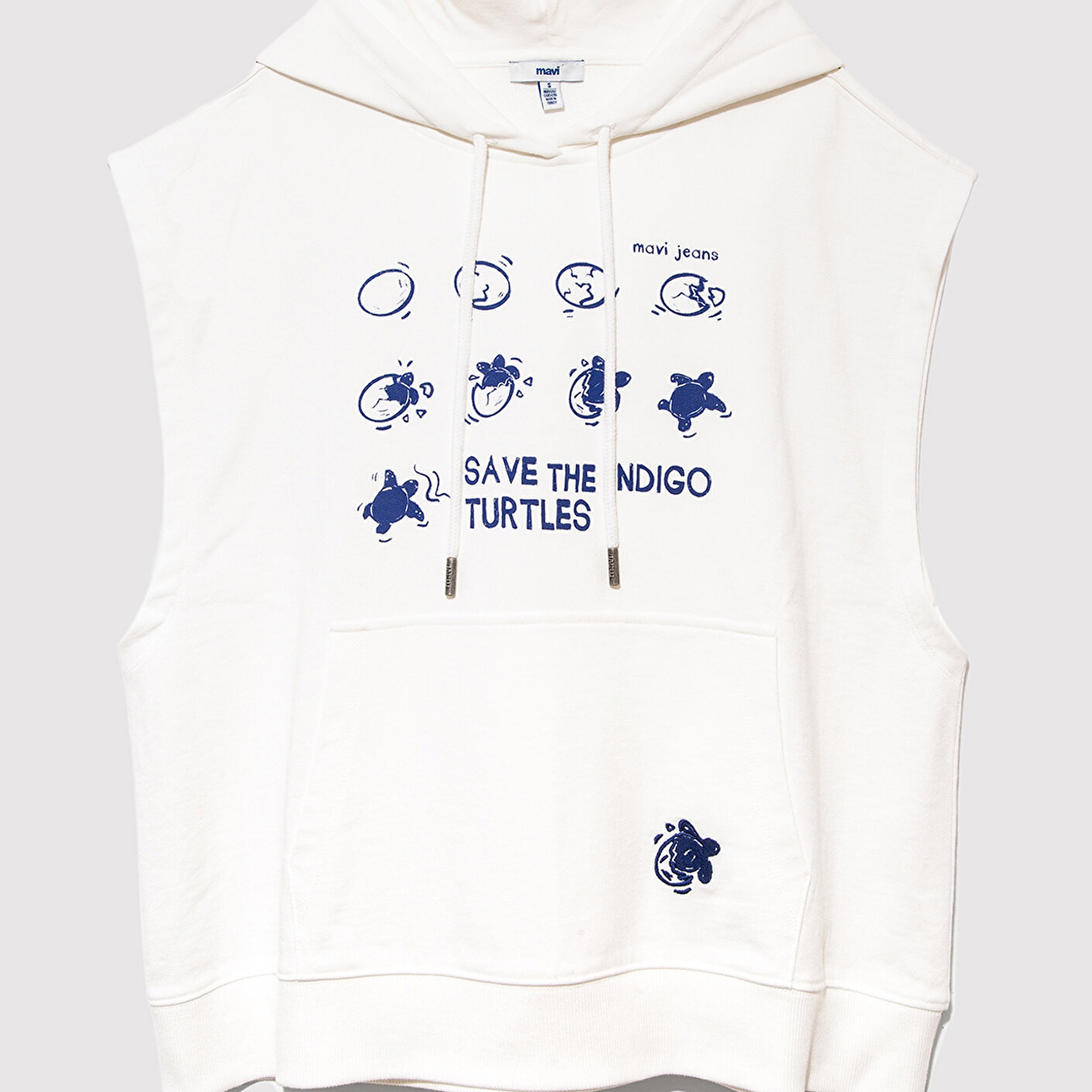 Mavi İndigo Turtles Baskılı Kapüşonlu Ekru Sweatshirt 1S10383-70057