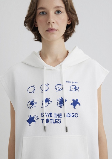  Mavi İndigo Turtles Baskılı Kapüşonlu Ekru Sweatshirt 1S10383-70057
