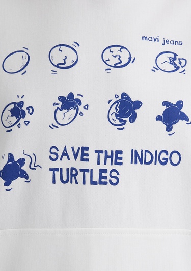  Mavi İndigo Turtles Baskılı Kapüşonlu Ekru Sweatshirt 1S10383-70057