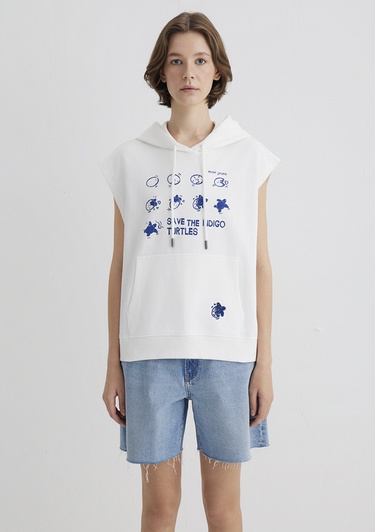  Mavi İndigo Turtles Baskılı Kapüşonlu Ekru Sweatshirt 1S10383-70057