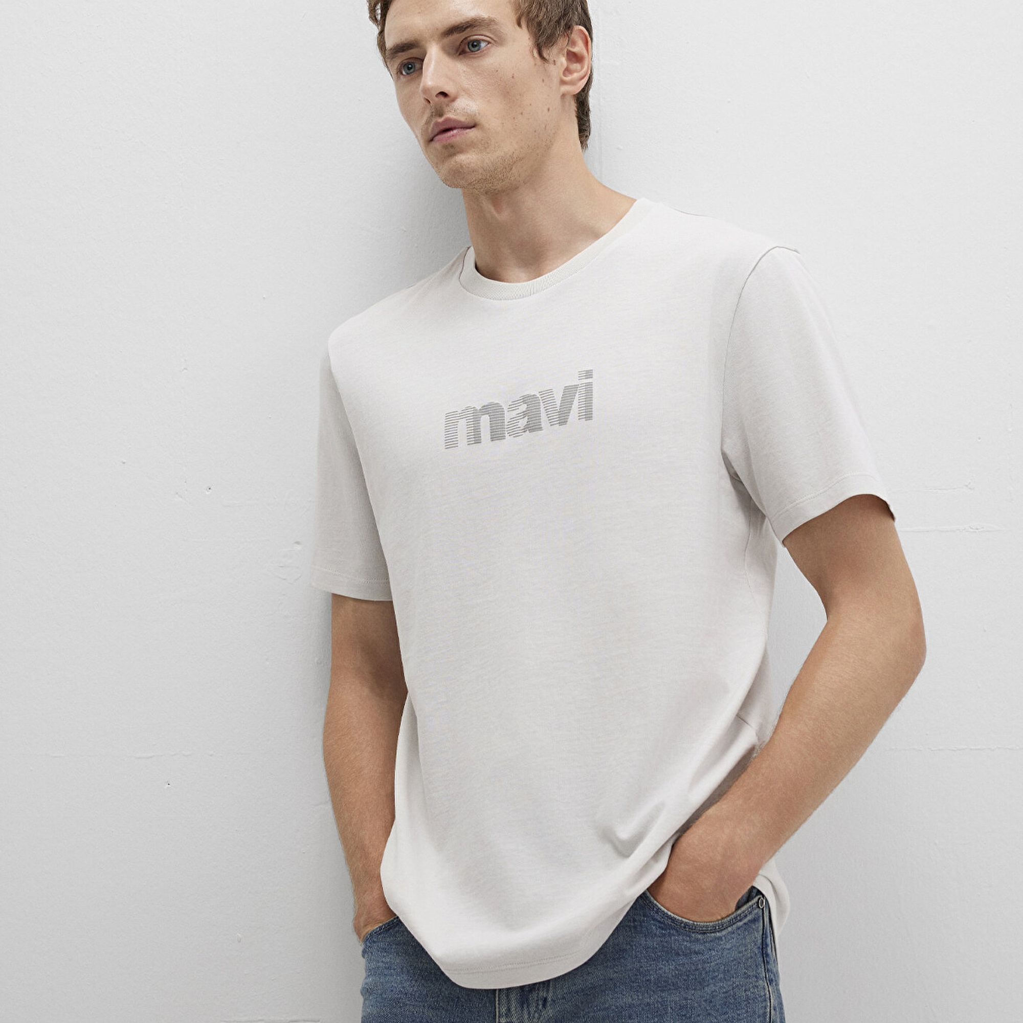 Mavi Mavi Logo Baskılı Gri Tişört Regular Fit / Normal Kesim 0612936-80192