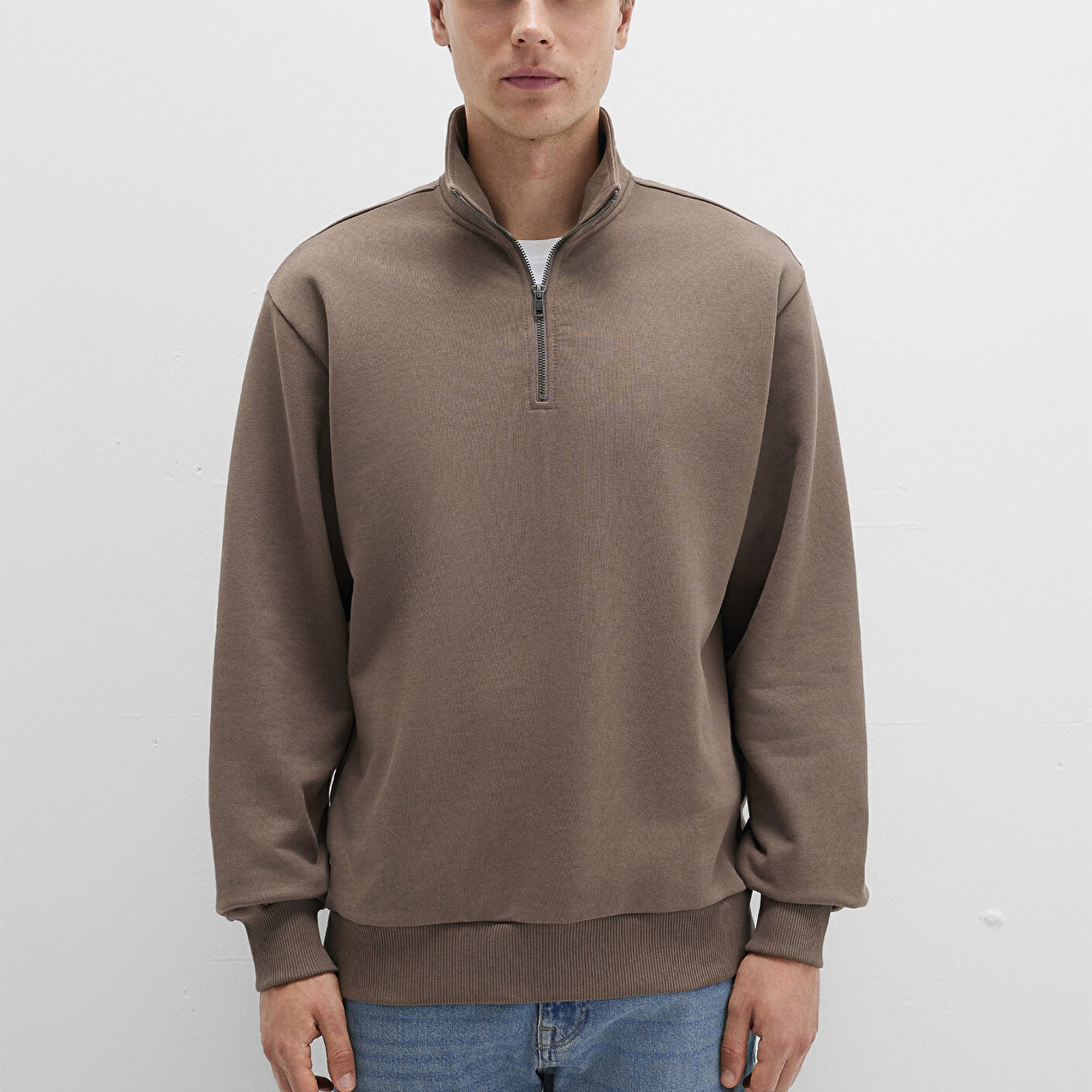 Mavi Yarı Fermuarlı Kahverengi Sweatshirt 0S10419-70380