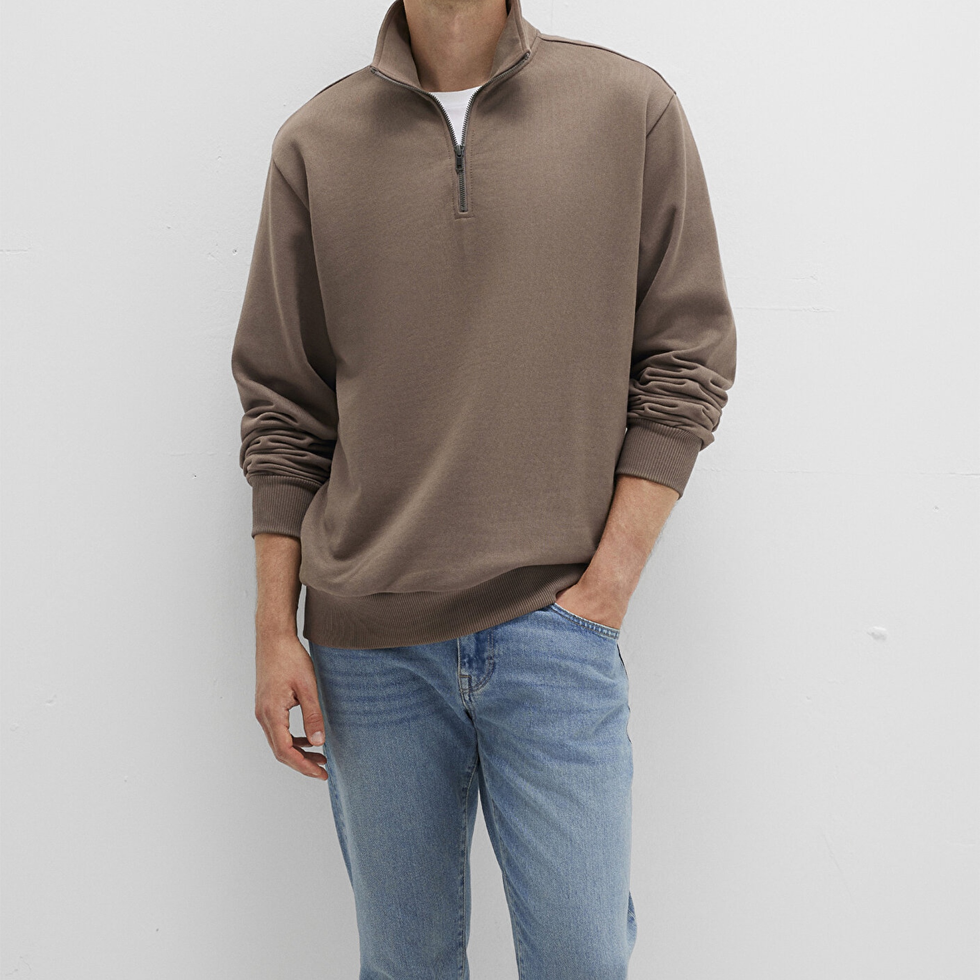 Mavi Yarı Fermuarlı Kahverengi Sweatshirt 0S10419-70380