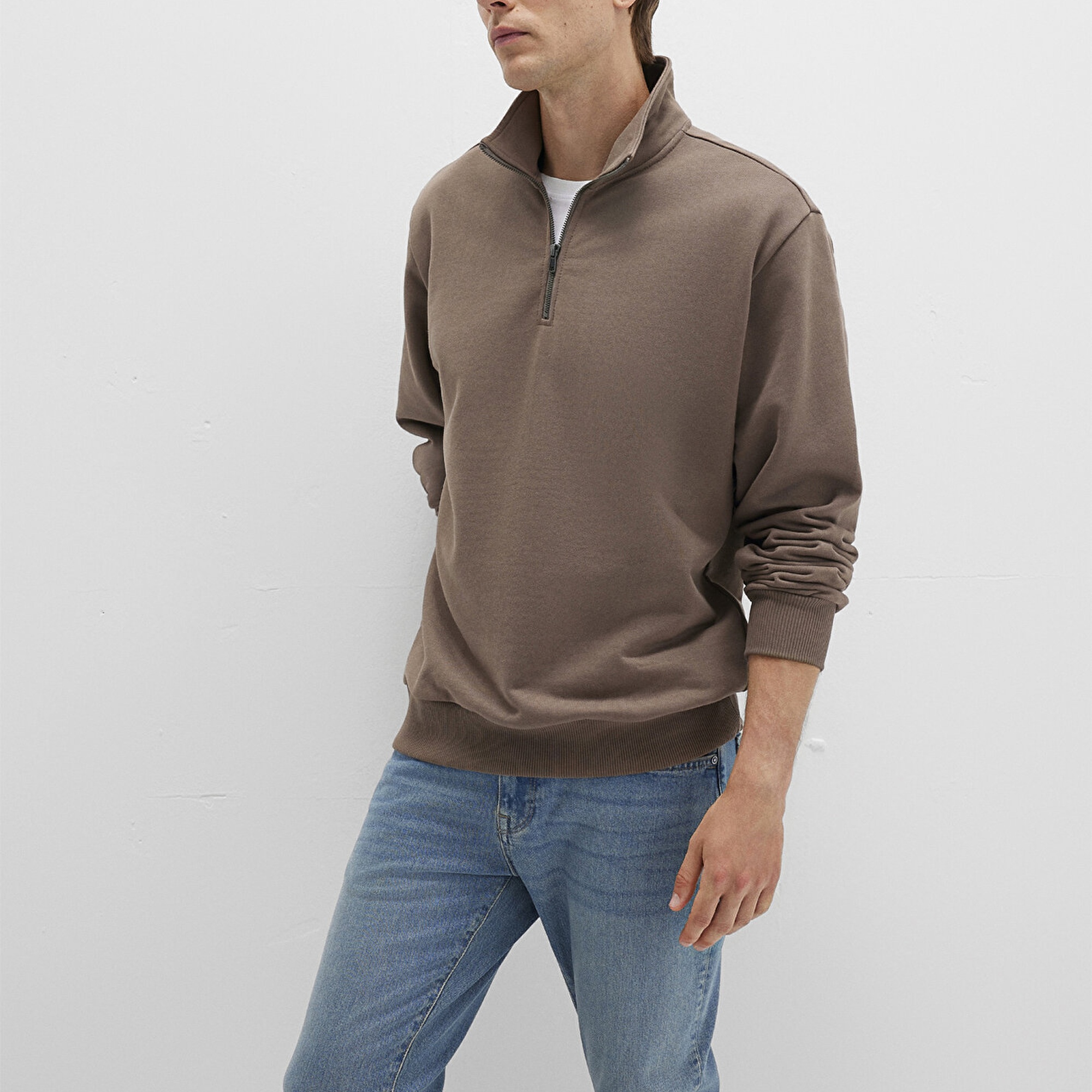 Mavi Yarı Fermuarlı Kahverengi Sweatshirt 0S10419-70380