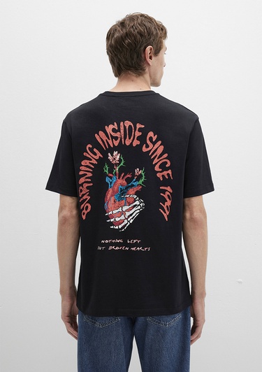  Mavi Sırt Baskılı Siyah Tişört Loose Fit / Bol Rahat Kesim 0612931-900