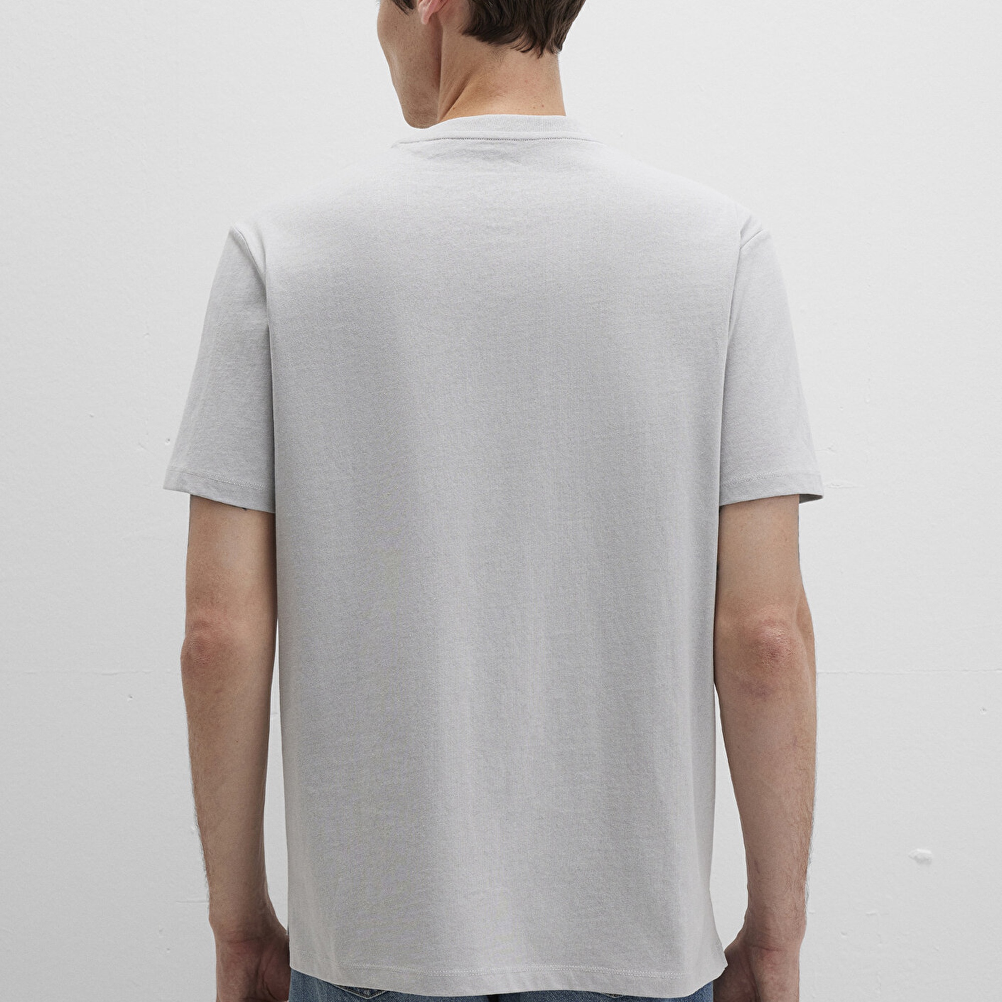 Mavi Cep Detaylı Gri Tişört Loose Fit / Bol Rahat Kesim 066248-70075