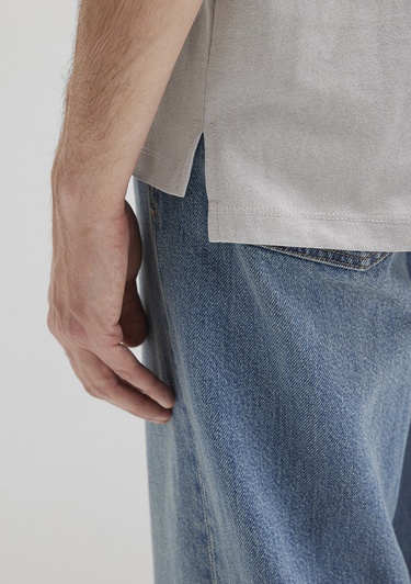  Mavi Cep Detaylı Gri Tişört Loose Fit / Bol Rahat Kesim 066248-70075