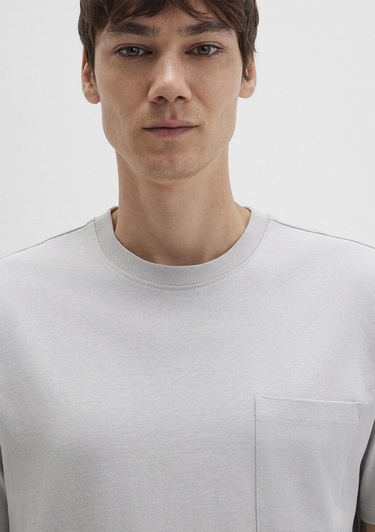  Mavi Cep Detaylı Gri Tişört Loose Fit / Bol Rahat Kesim 066248-70075