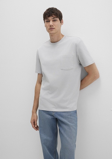  Mavi Cep Detaylı Gri Tişört Loose Fit / Bol Rahat Kesim 066248-70075