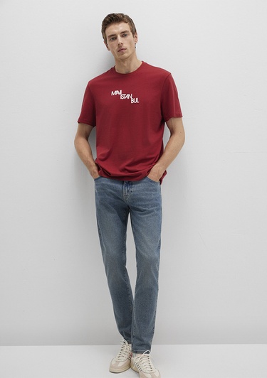  Mavi Mavi İstanbul Baskılı Kırmızı Tişört Regular Fit / Normal Kesim 0612274-89065