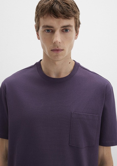  Mavi Cep Detaylı Mor Tişört Loose Fit / Bol Rahat Kesim 066248-70688