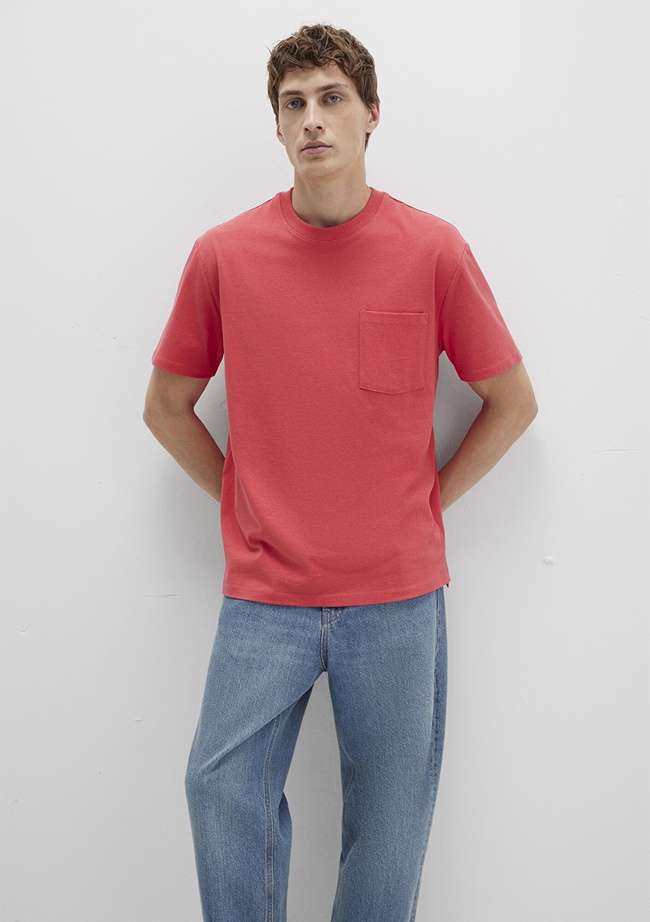  Mavi Cep Detaylı Pembe Tişört Loose Fit / Bol Rahat Kesim 066248-71079