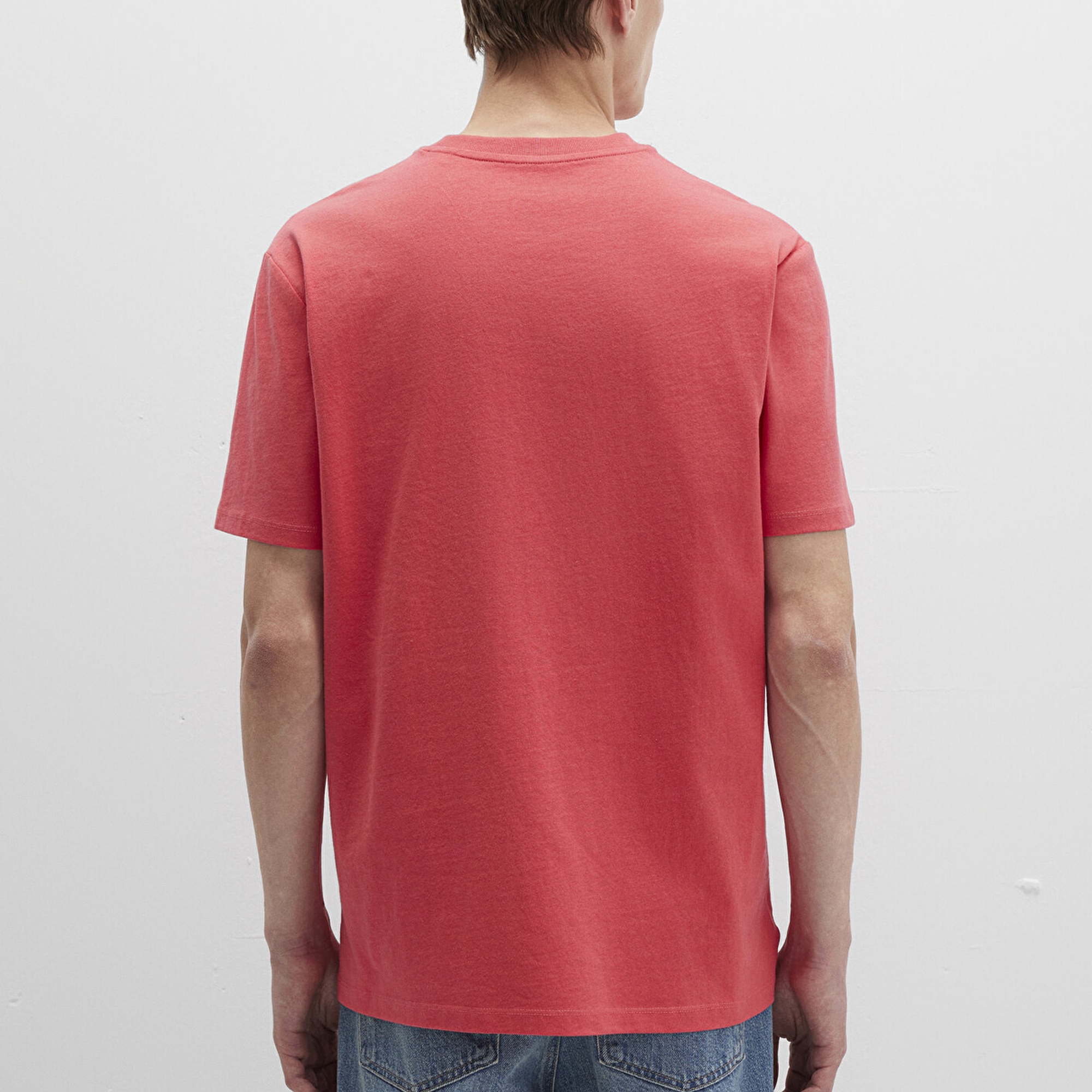 Mavi Cep Detaylı Pembe Tişört Loose Fit / Bol Rahat Kesim 066248-71079