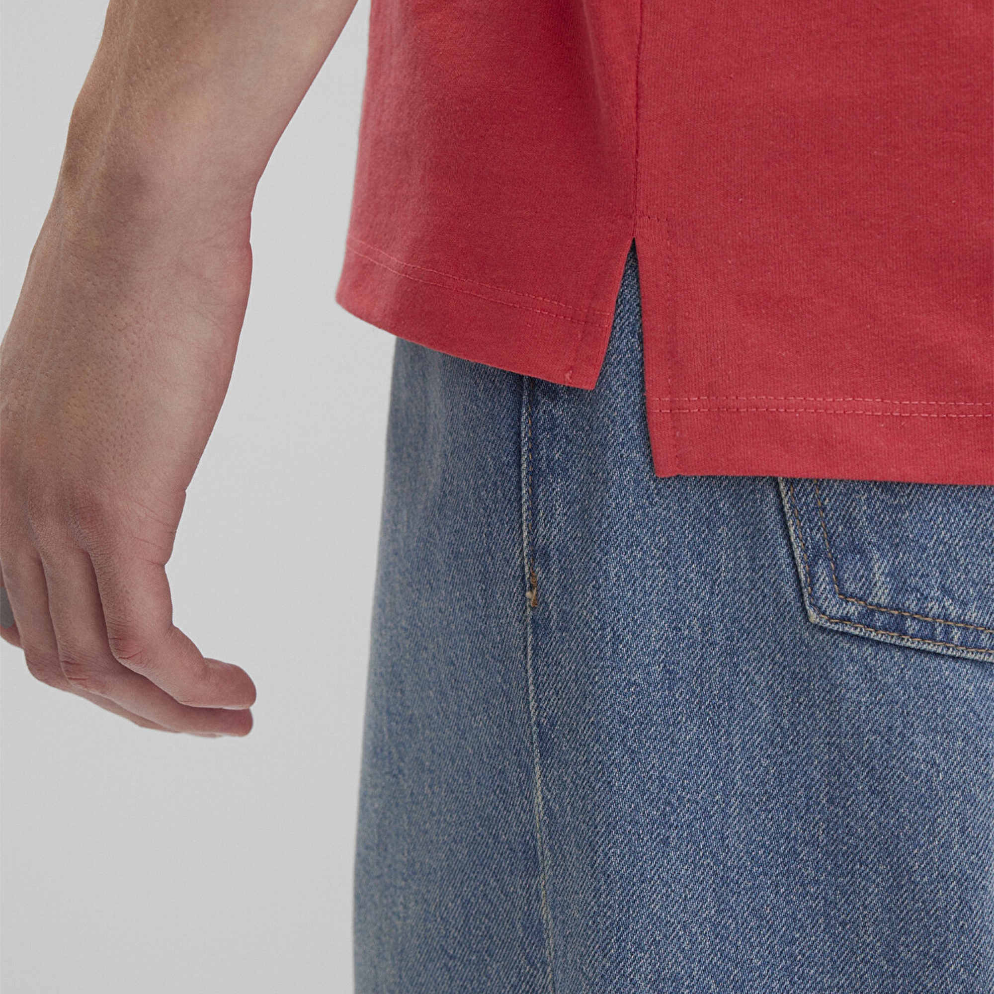 Mavi Cep Detaylı Pembe Tişört Loose Fit / Bol Rahat Kesim 066248-71079