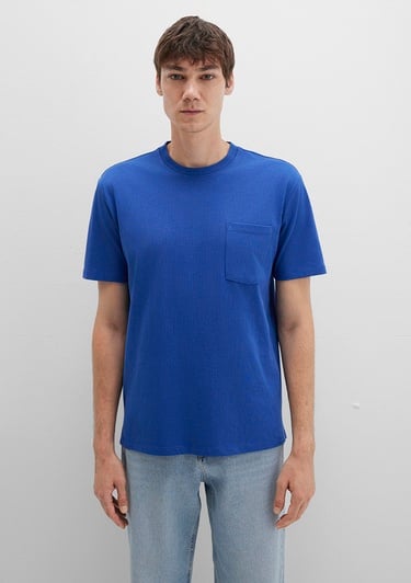  Mavi Cep Detaylı Mavi Tişört Loose Fit / Bol Rahat Kesim 066248-70907